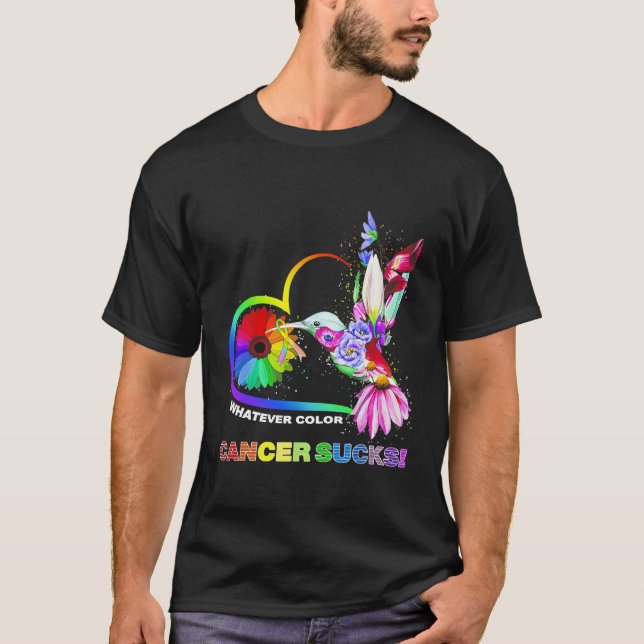 Hummingbird Wever Color Cancer Sucks Fight Cancer  T-Shirt (Front)