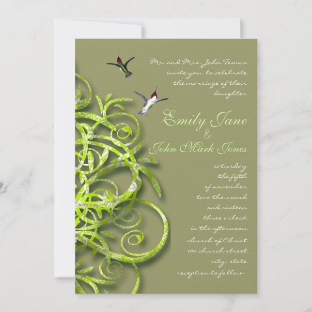 Hummingbird Whimsical Love Birds Green Tree   Invitation (Front)