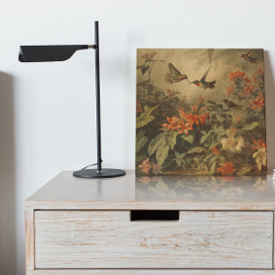 Hummingbird & Wild Lily Vintage Botanical Wood Wall Art