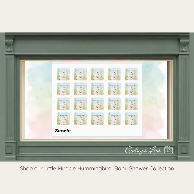 Hummingbird & Wildflower Baby Shower Square Sticker (Creator Uploaded)