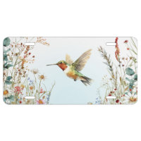 Hummingbird Wildflowers Blue License Plate