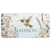 Hummingbird Wildflowers Blue Name License Plate