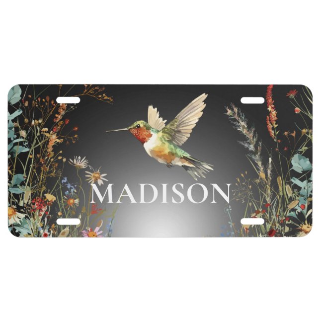 Hummingbird Wildflowers Name License Plate (Front)