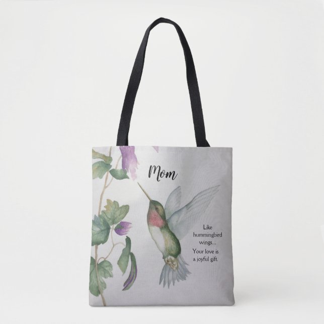 Hummingbird Wings Joyful Gift Watercolor Mom Tote (Front)