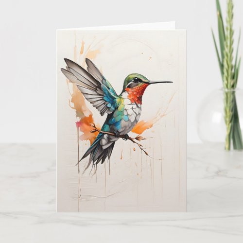 Hummingbird Wings Spread Splash Art Blank Card
