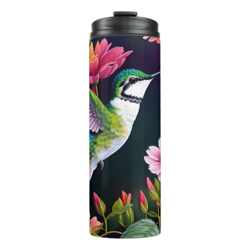 Hummingbird With Colorful Flowers Thermal Tumbler