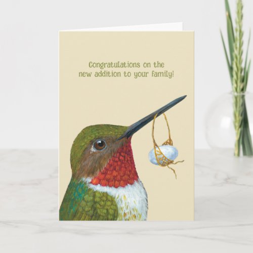 Hummingbird with egg new baby card