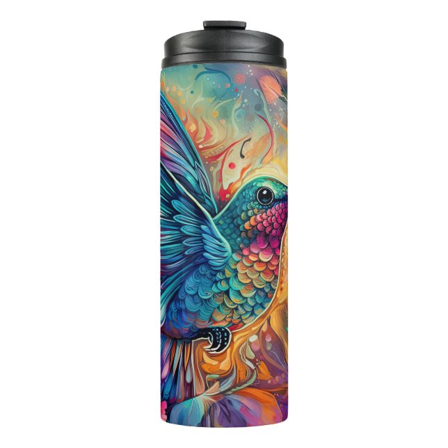 Hummingbird with Floral background Thermal Tumbler (Front)