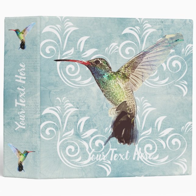 Hummingbird with Flourish Background 3 Ring Binder (Front/Spine)