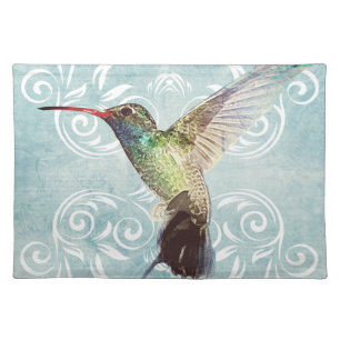 Hummingbird with Flourish Background Cloth Placemat