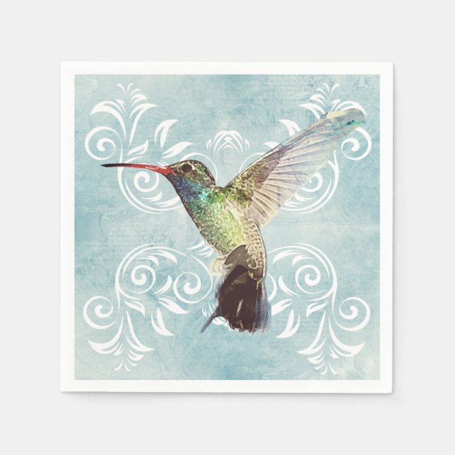 Hummingbird with Flourish Background Napkins (Front)