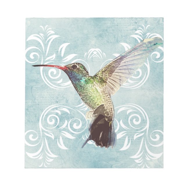Hummingbird with Flourish Background Notepad (Front)