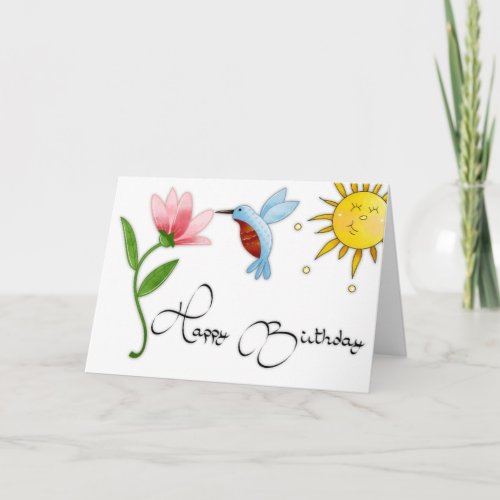 Hummingbird with Flower Happy Birthday Card