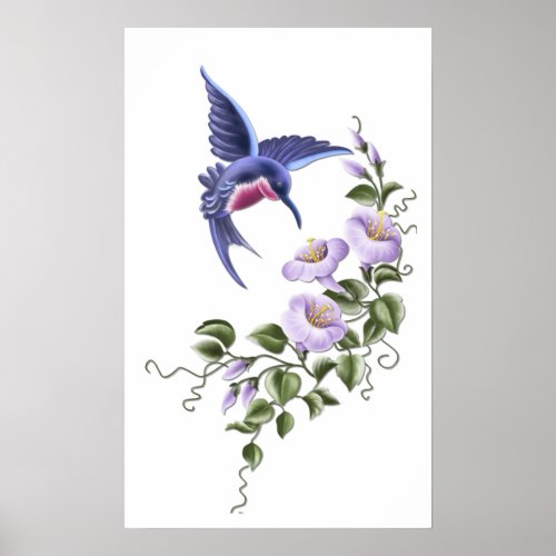 Hummingbird with Flowers 2 Print