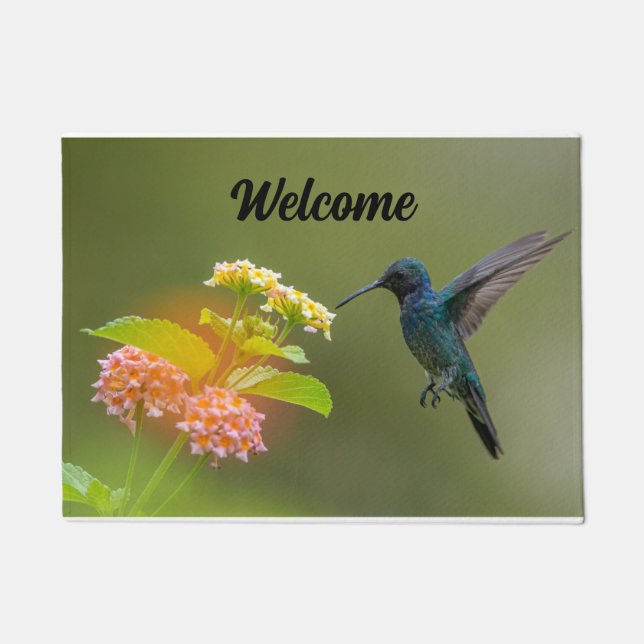  Hummingbird With Flowers Door Mat (Front)