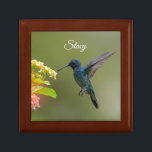 Hummingbird With Flowers Keepsake Box<br><div class="desc">Beautiful, photo of a hummingbird with flowers, is featured on this wooden keepsake box. You can add a name on the lid, if you would like to and this lovely box makes a great jewelry box, or it can hold special small keepsakes. Add a piece of jewelry to the box...</div>