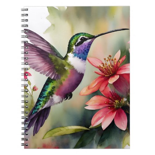 Hummingbird With Flowers Watercolor Art Notebook
