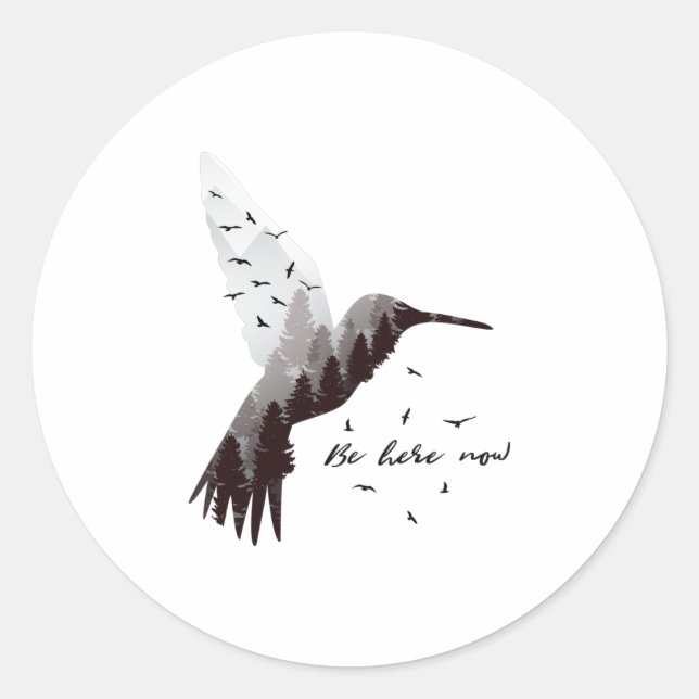 Hummingbird with Forest Classic Round Sticker (Front)