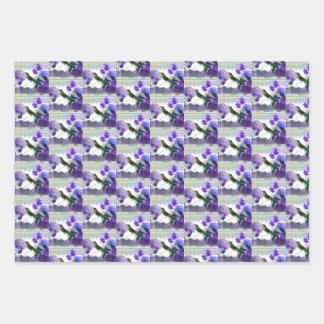 Hummingbird with hydrangeas, roses, purple back wr wrapping paper sheets