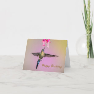 Hummingbird with Long Tail Flying Happy Birthday Card