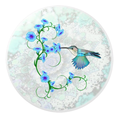 Hummingbird with Morning Glories Ceramic Knob