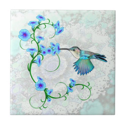 Hummingbird with Morning Glories Design Tile
