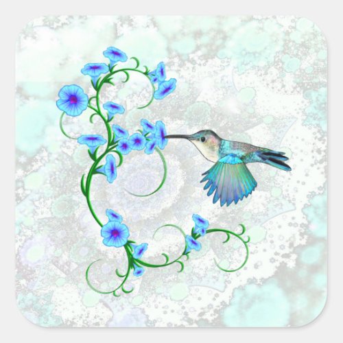 Hummingbird with Morning Glories Square Sticker