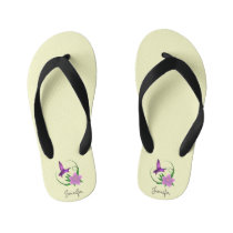 Hummingbird with pink flower name girls kid's flip flops Hummingbird with pink flower name girls kid's flip flops