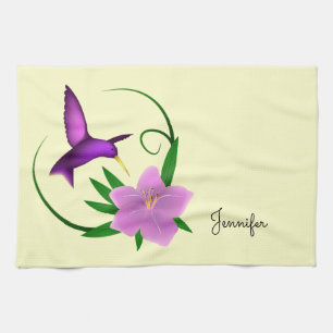 Hummingbird with pink flower towel