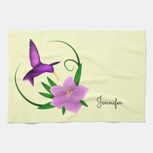 Hummingbird with pink flower towel (Horizontal)