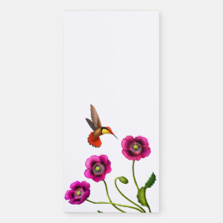 Hummingbird with Poppy Flowers Magnetic Notepad