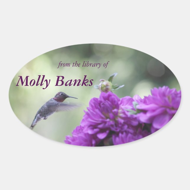 Hummingbird with purple dahlias bookplate (Front)