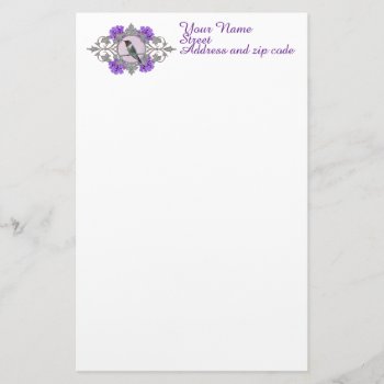 Hummingbird With Purple Flowers  Personalized Stationery by randysgrandma at Zazzle