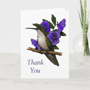 Hummingbird With Purple Pansies: Thank You Art Card