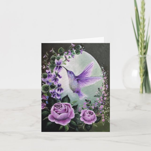 Hummingbird with roses greeting card (Front)