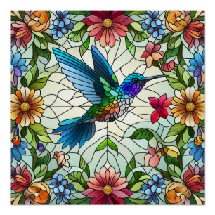 Hummingbird with Stained Glass Effect Poster