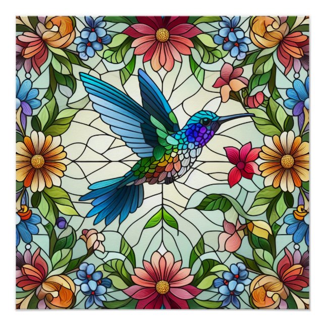Hummingbird with Stained Glass Effect Poster (Front)