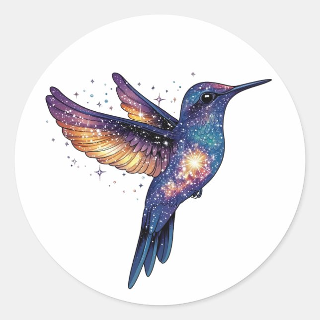 Hummingbird With Stary Night Sky Galaxy Bird Classic Round Sticker (Front)