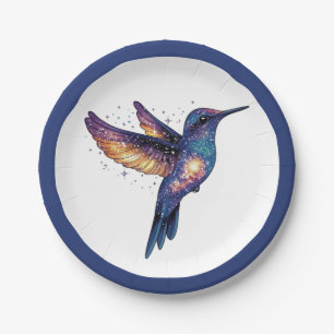 Hummingbird With Stary Night Sky Galaxy Bird Paper Plates