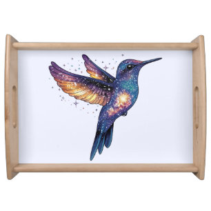 Hummingbird With Stary Night Sky Galaxy Bird Serving Tray