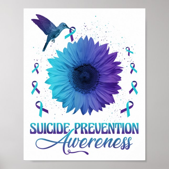 Hummingbird With Sunflower Suicide Prevention Awar Poster (Front)