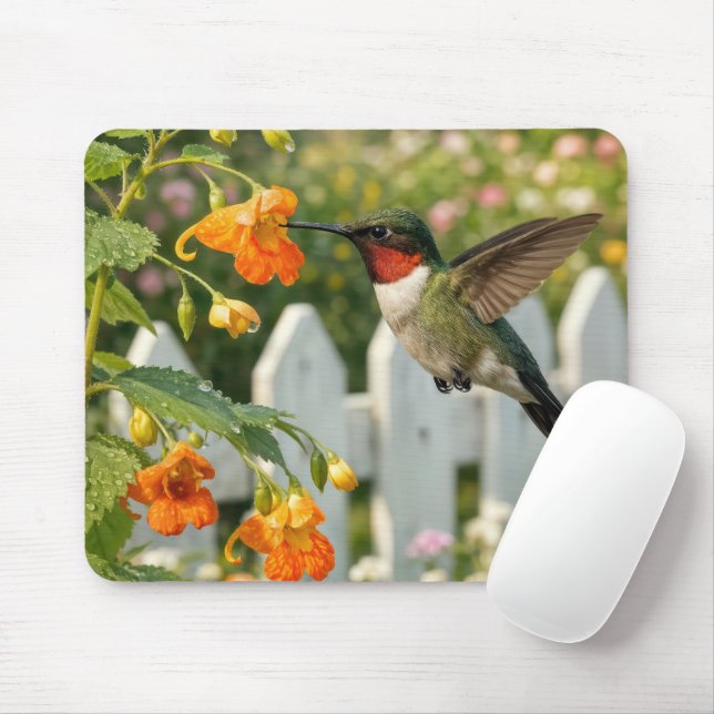 Hummingbird with Touch-Me-Not Flower Mouse Pad (With Mouse)