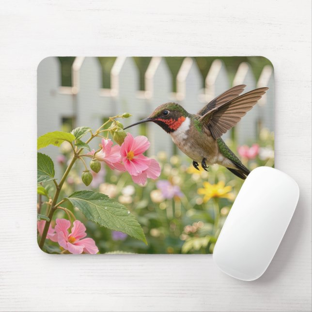 Hummingbird with Touch-me not Flowers Mouse Pad (With Mouse)