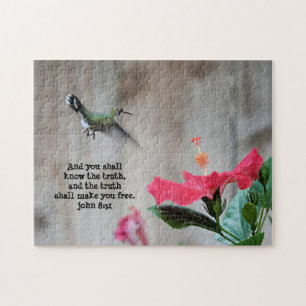 Hummingbird, with Verse (John 8:32) Jigsaw Puzzle