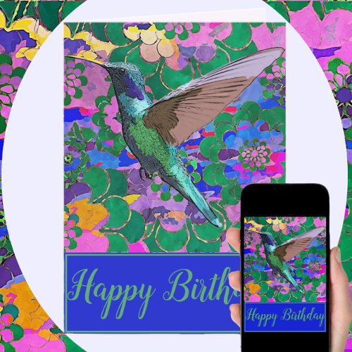 Hummingbird with Watercolor Vintage Flowers Card