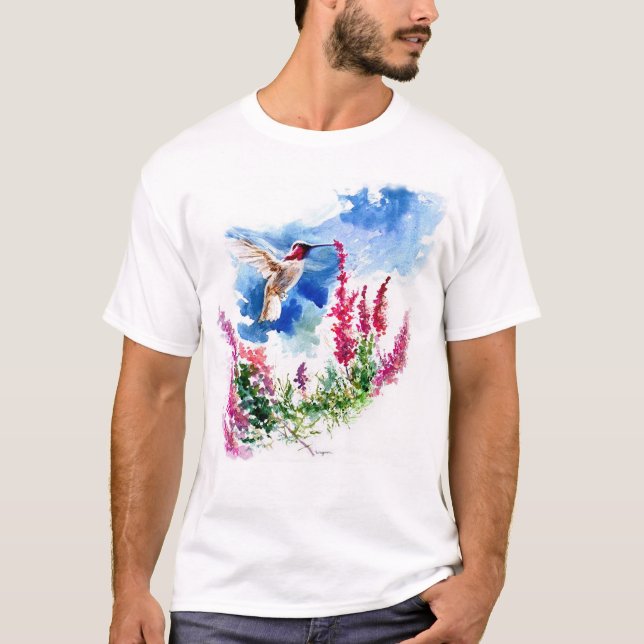 Hummingbird with Wooley Blue Curls T-Shirt (Front)