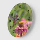 Hummingbird with Zinnia Flower Large Clock (Angle)