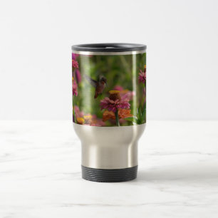 Hummingbird with Zinnias Travel Mug