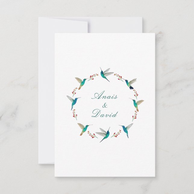 Hummingbird Wreath Wedding Thank You Card (Front)