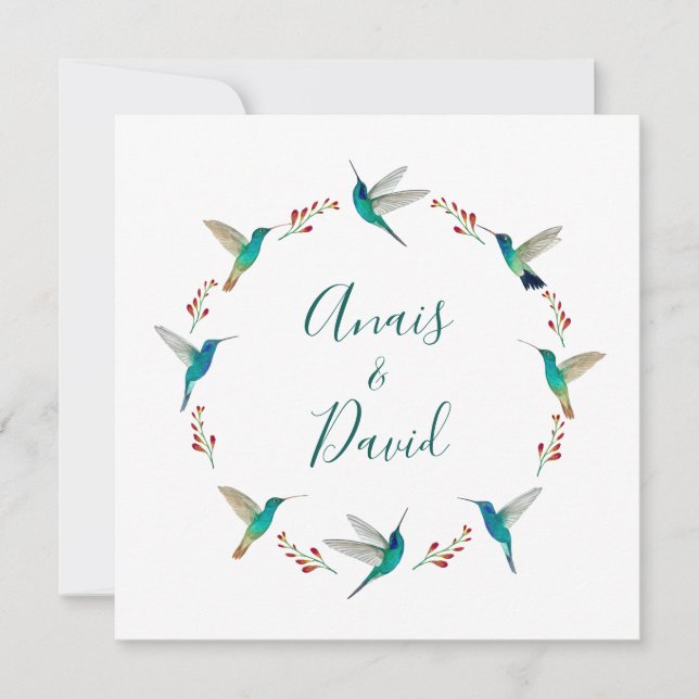 Hummingbird Wreath Wedding Thank You Card (Front)